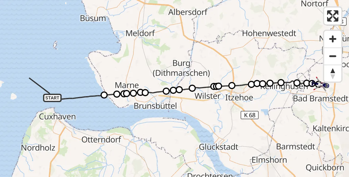 Flugroute Polizeihubschrauber Cuxhaven - Wiemersdorf, 14 August 2026, 12:23