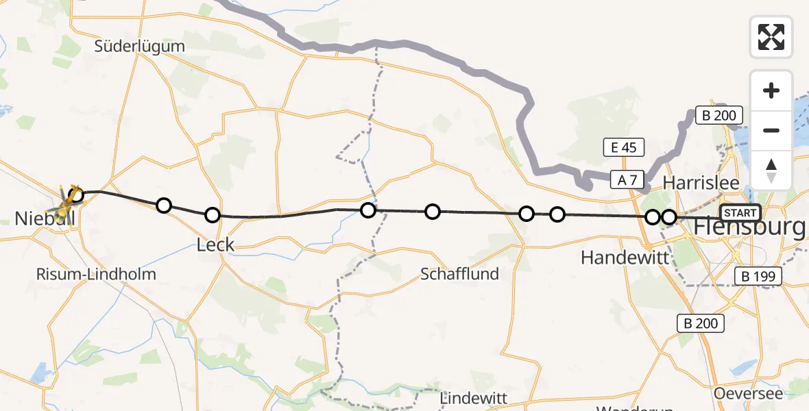 Flugroute Ambulanzhubschrauber Flensburg - Niebüll, 14 August 2026, 12:23