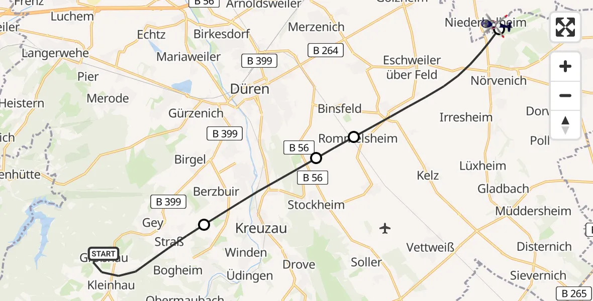 Flugroute Polizeihubschrauber Hürtgenwald - Militärflugplatz Nörvenich, 14 August 2026, 12:25