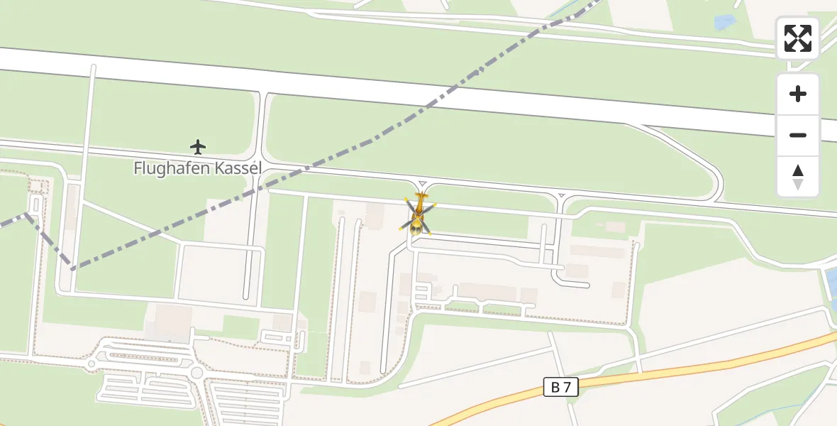 Flugroute Rettungshubschrauber Kassel Flughafen - Kassel Flughafen, 14 August 2026, 12:32