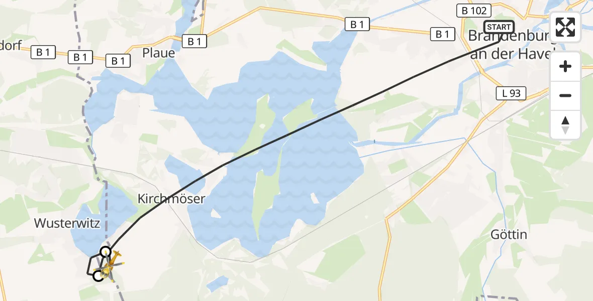Flugroute Rettungshubschrauber Brandenburg an der Havel - Brandenburg an der Havel, 14 August 2026, 12:34