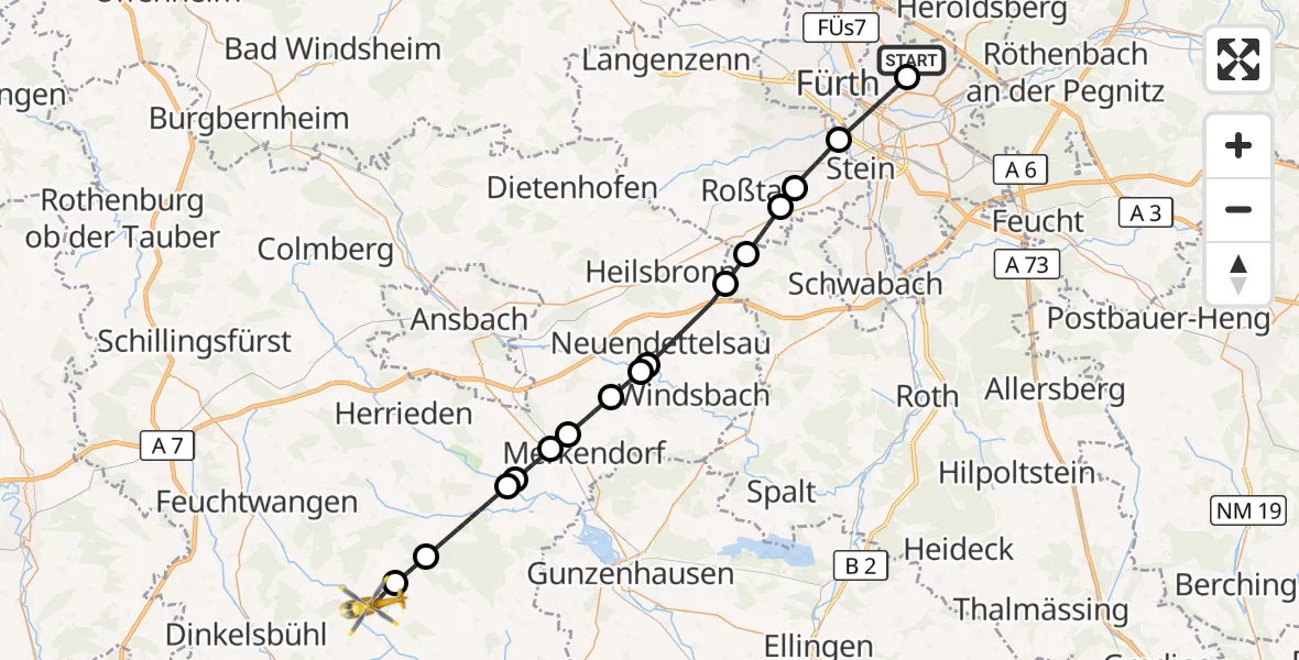 Flugroute Ambulanzhubschrauber Flughafen Nuremberg - Langfurth, 14 August 2026, 12:37