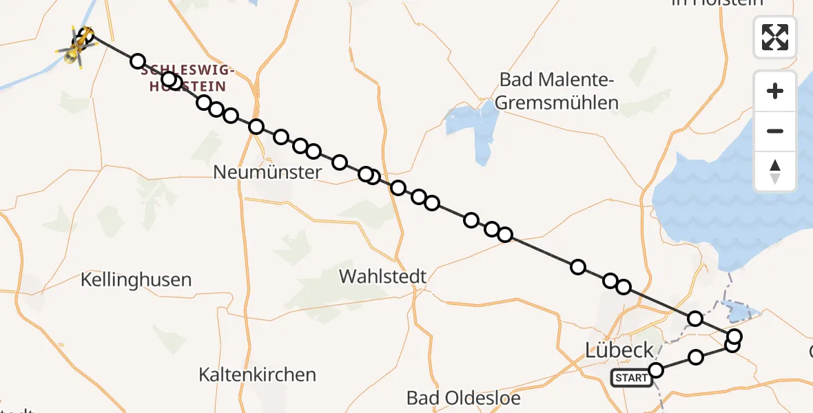 Flugroute Ambulanzhubschrauber Lübeck - Hörsten, 14 August 2026, 12:38