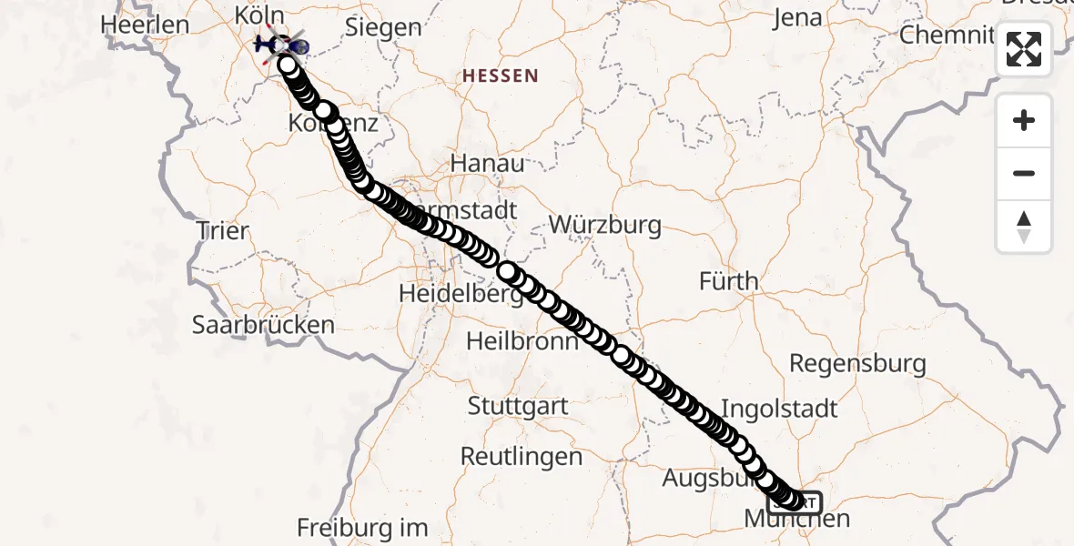 Flugroute Polizeihubschrauber Schleissheim Flugplatz - Sankt Augustin, 14 August 2026, 12:40