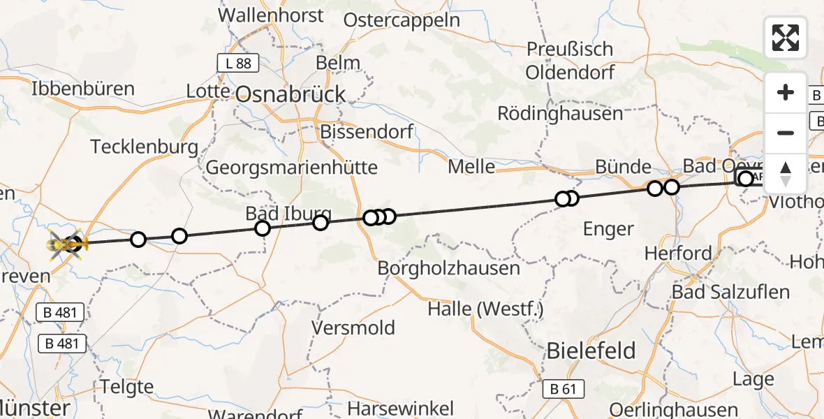Flugroute Ambulanzhubschrauber Bad Oeynhausen - Christoph  Westfalen-ADAC, 14 August 2026, 12:41