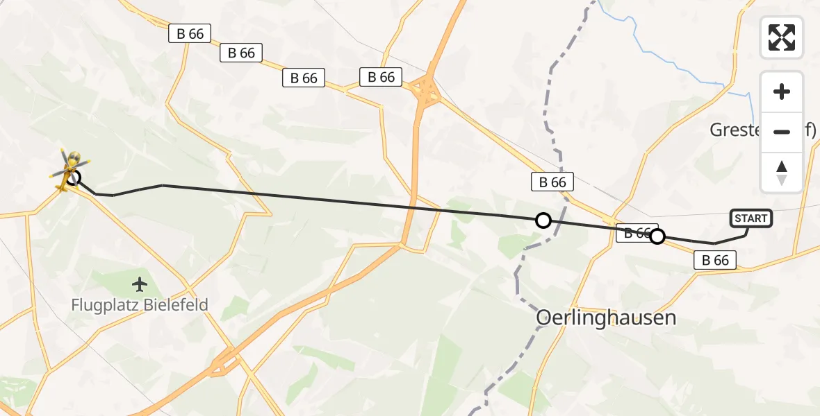 Flugroute Rettungshubschrauber Oerlinghausen - Luftrettungszentrum Bielefeld, 14 August 2026, 12:43