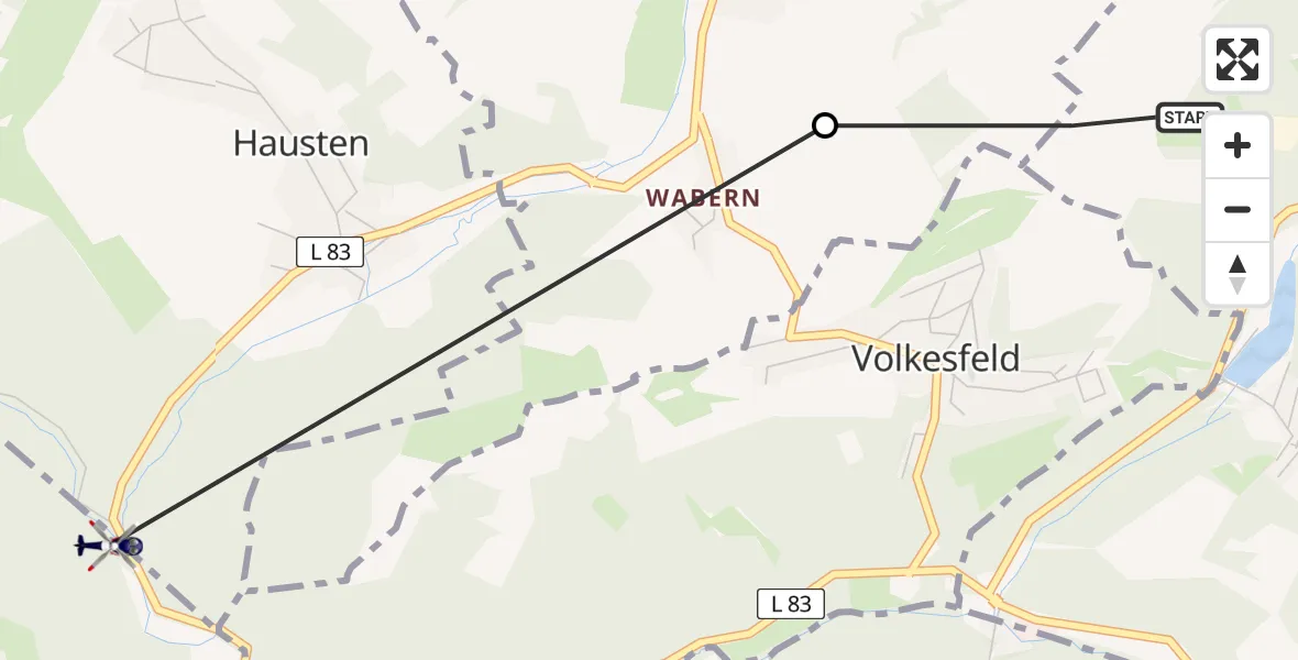 Flugroute Polizeihubschrauber Rieden - Hausten, 14 August 2026, 12:45
