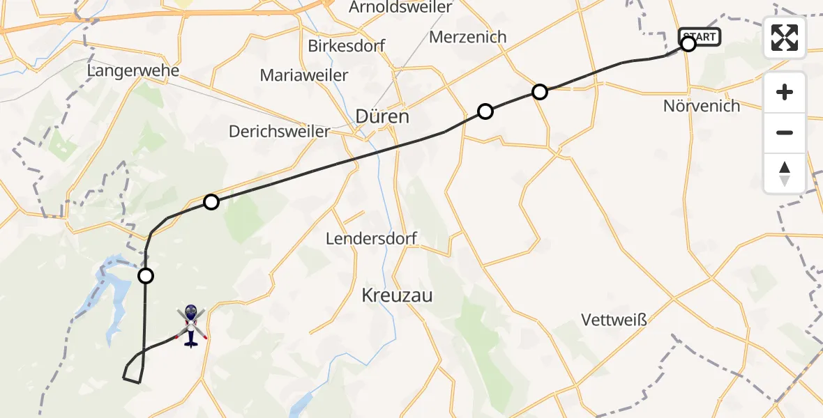 Flugroute Polizeihubschrauber Militärflugplatz Nörvenich - Hürtgenwald, 14 August 2026, 12:55