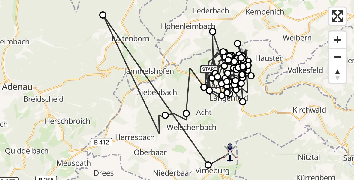 Flugroute Polizeihubschrauber Arft - Virneburg, 14 August 2026, 12:58