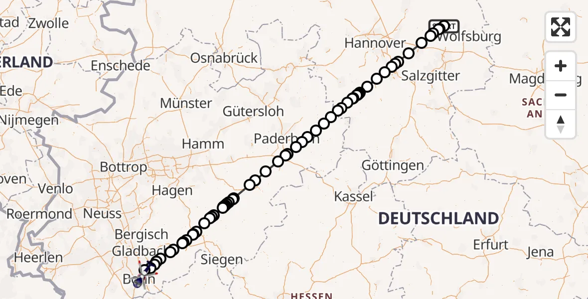 Flugroute Polizeihubschrauber Gifhorn Bundespolizei Hubschrauberlandeplatz - Sankt Augustin, 14 August 2026, 13:09