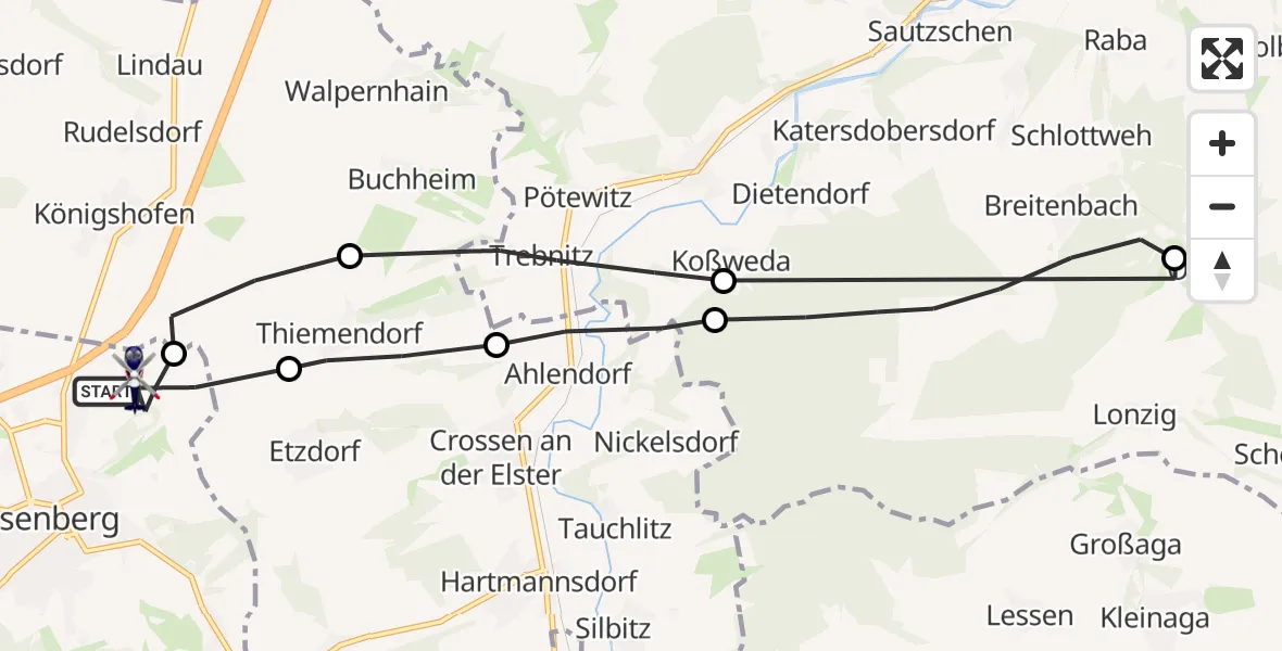 Flugroute Polizeihubschrauber Eisenberg - Eisenberg, 14 August 2026, 13:10