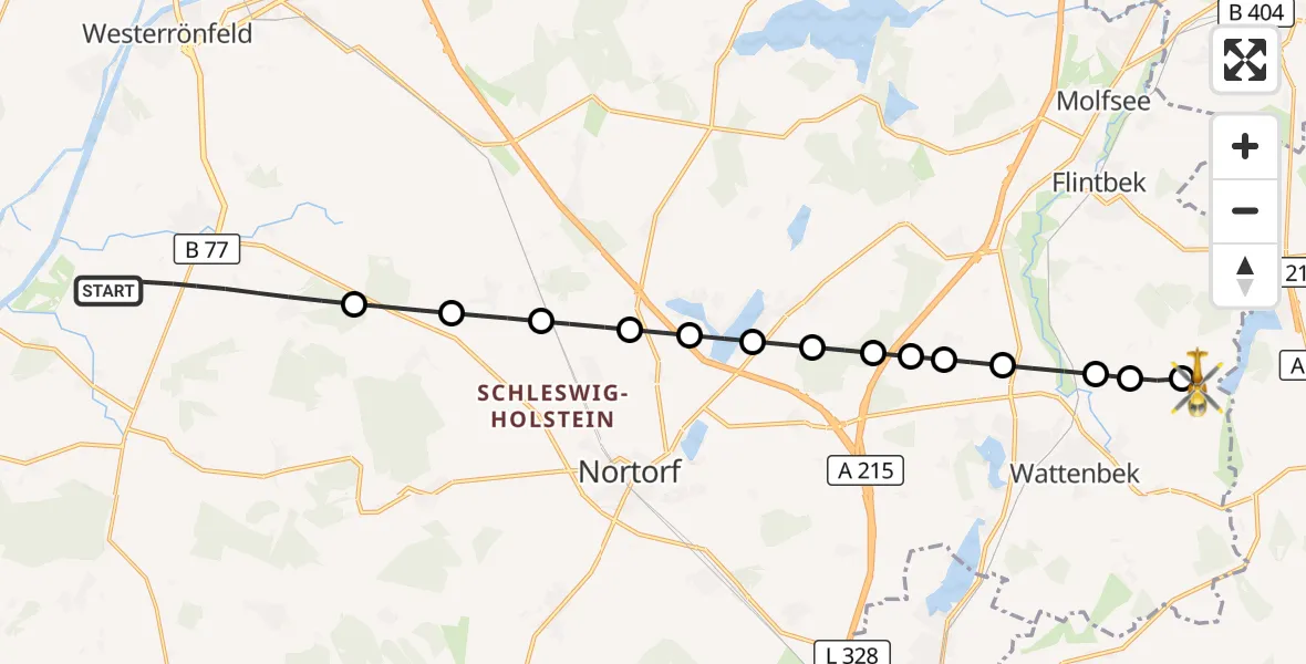 Flugroute Ambulanzhubschrauber Jevenstedt - Bissee, 14 August 2026, 13:13