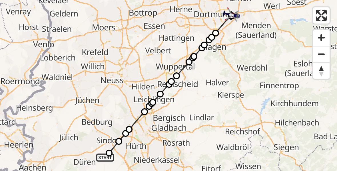 Flugroute Polizeihubschrauber Militärflugplatz Nörvenich - Dortmund Flughafen, 14 August 2026, 13:14