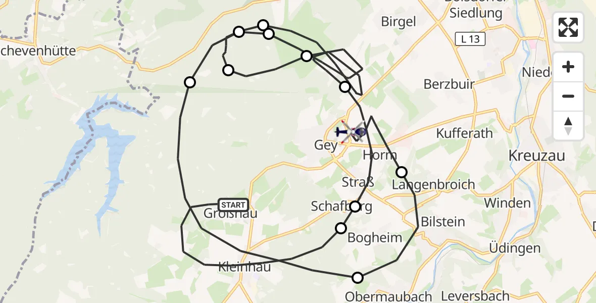 Flugroute Polizeihubschrauber Hürtgenwald - Hürtgenwald, 14 August 2026, 13:24