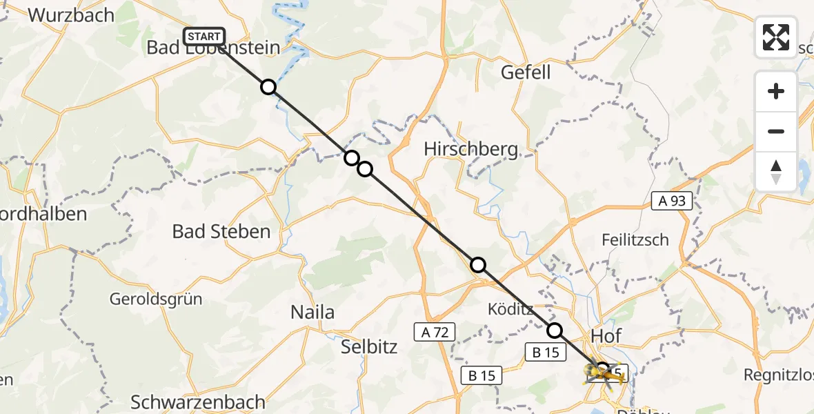 Flugroute Rettungshubschrauber Bad Lobenstein - Sana Clinic Hof Hubschrauberlandeplatz, 14 August 2026, 13:33