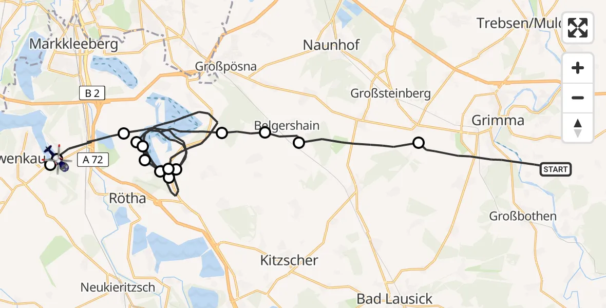 Flugroute Polizeihubschrauber Grimma - Zwenkau, 14 August 2026, 13:34