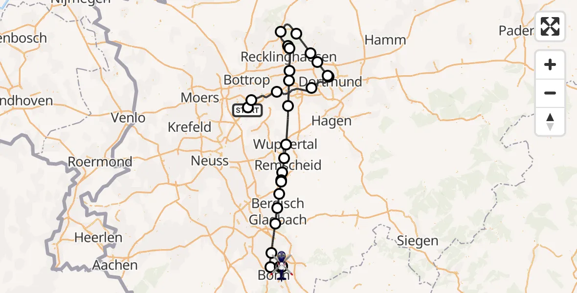 Flugroute Polizeihubschrauber Essen-Mülheim Flughafen - Sankt Augustin, 14 August 2026, 13:45
