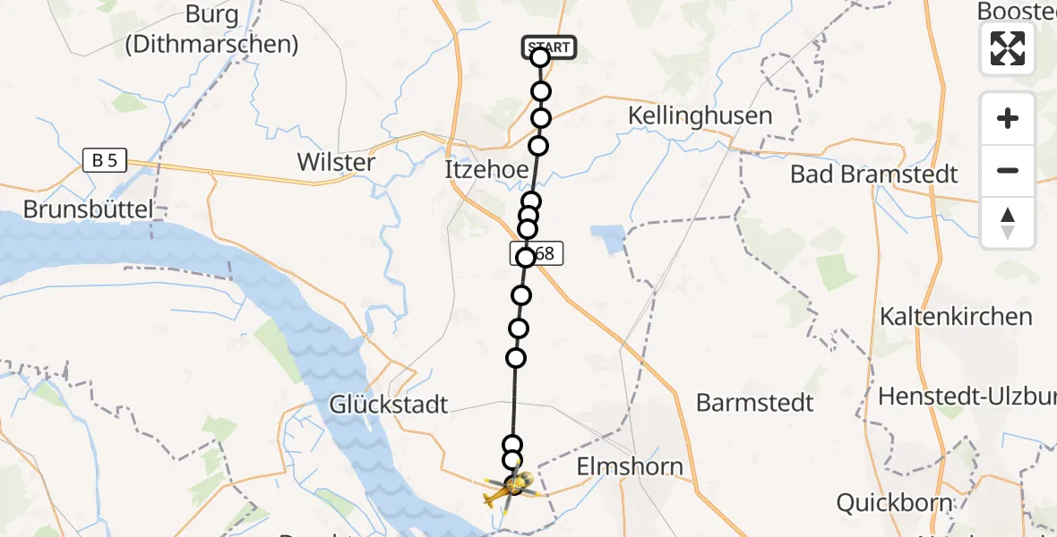 Flugroute Rettungshubschrauber Itzehoe Hungriger Wolf Flugplatz - Neuendorf b.Elmshorn, 14 August 2026, 13:52