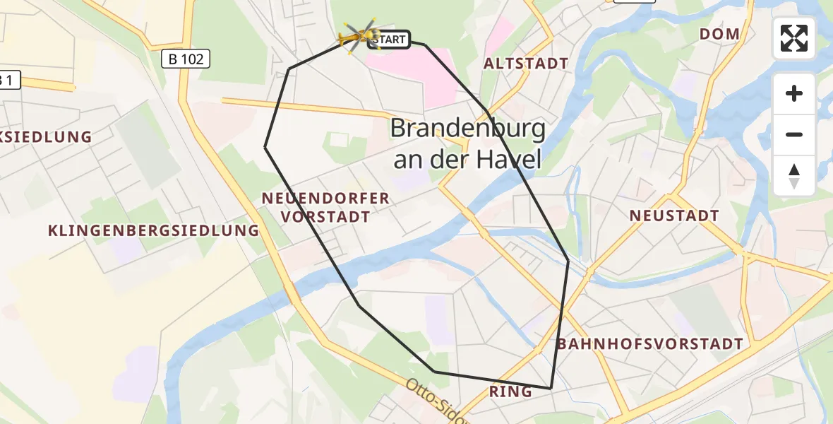Flugroute Rettungshubschrauber Brandenburg an der Havel - Brandenburg an der Havel, 14 August 2026, 13:56