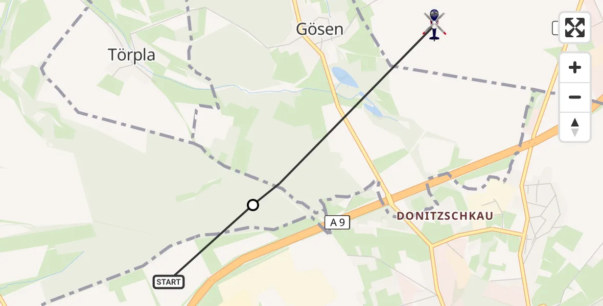 Flugroute Polizeihubschrauber Eisenberg - Heideland, 14 August 2026, 14:01