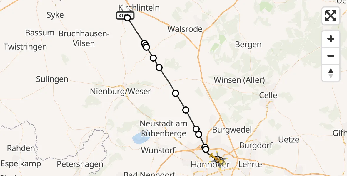 Flugroute Rettungshubschrauber Verden (Aller) - Hannover, 14 August 2026, 14:08