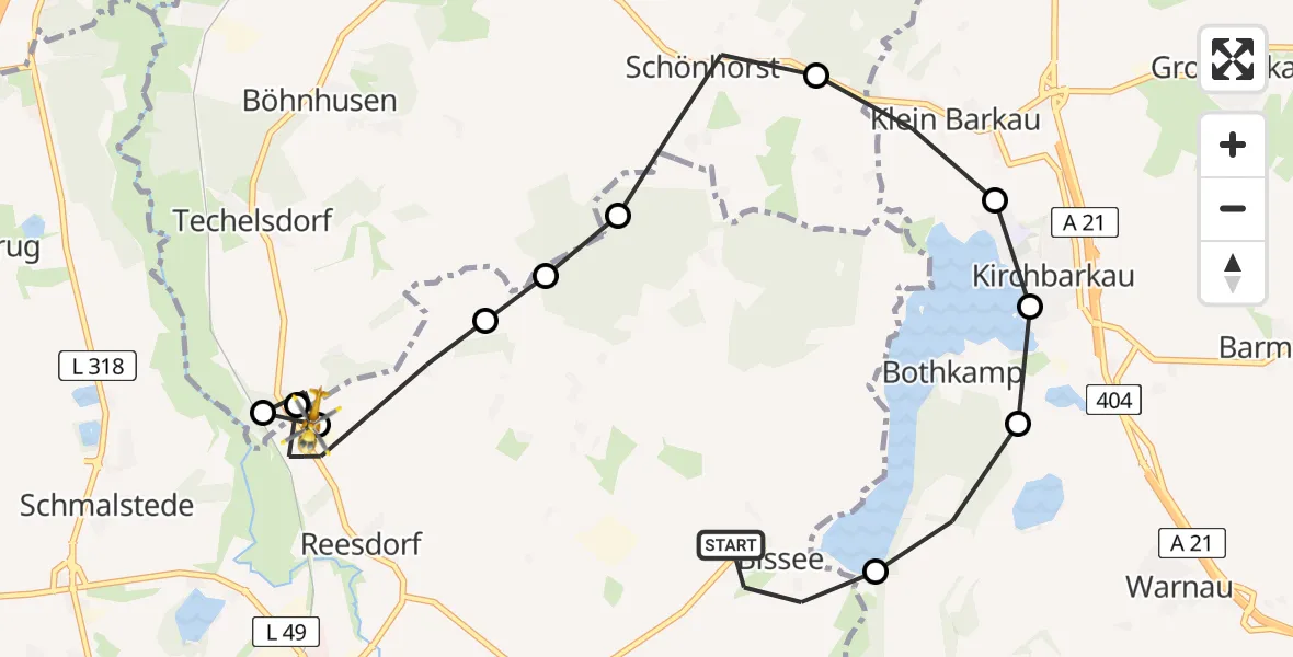 Flugroute Ambulanzhubschrauber Bissee - Reesdorf, 14 August 2026, 14:08