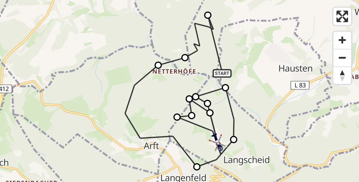 Flugroute Polizeihubschrauber Hausten - Langscheid, 14 August 2026, 14:12