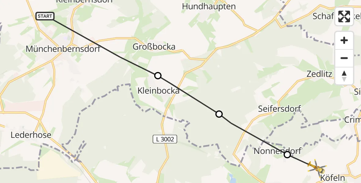 Flugroute Rettungshubschrauber Münchenbernsdorf - Harth-Pöllnitz, 14 August 2026, 14:23
