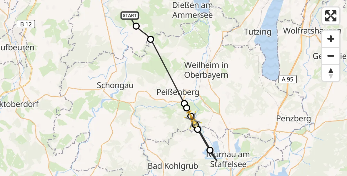 Flugroute Rettungshubschrauber Reichling - Huglfing, 14 August 2026, 14:28