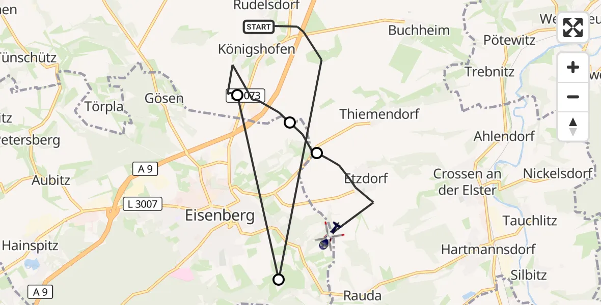 Flugroute Polizeihubschrauber Heideland - Eisenberg, 14 August 2026, 14:28