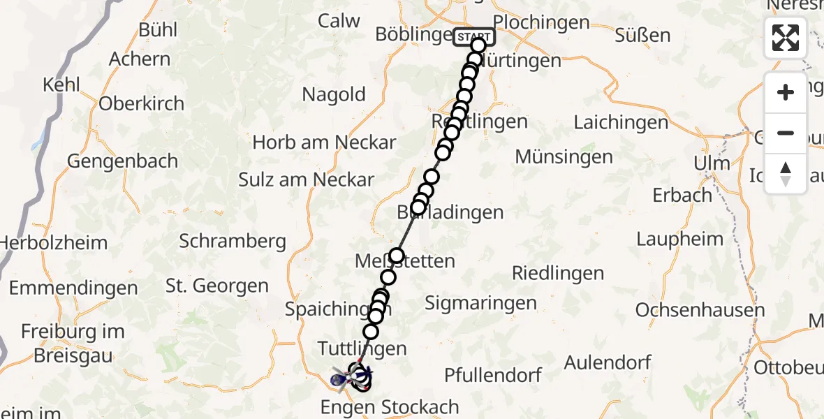 Flugroute Polizeihubschrauber Flughafen Stuttgart - Immendingen, 14 August 2026, 14:30