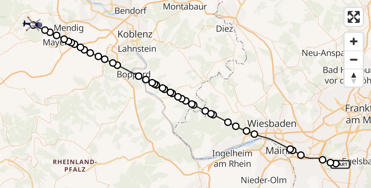 Flugroute Polizeihubschrauber Mörfelden-Walldorf - Langscheid, 14 August 2026, 14:33