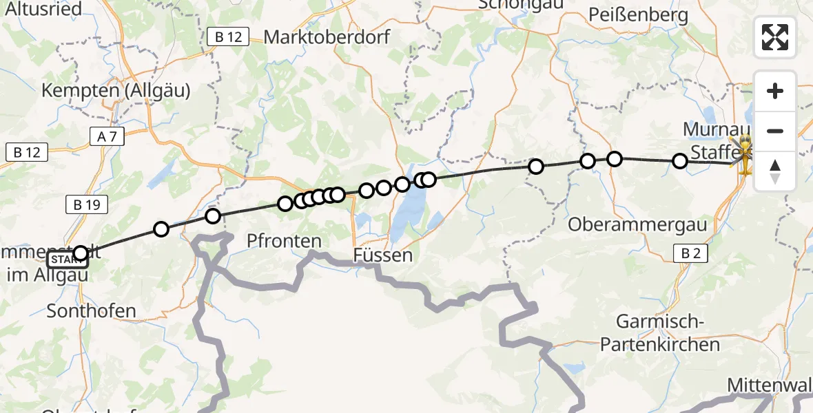 Flugroute Rettungshubschrauber Immenstadt i.Allgäu - Murnau a.Staffelsee, 14 August 2026, 14:38