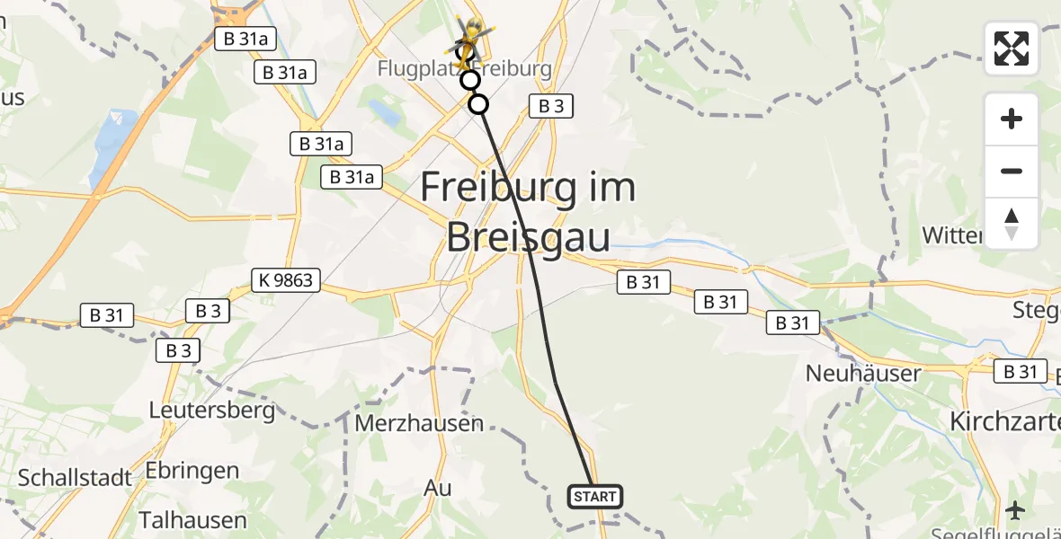 Flugroute Ambulanzhubschrauber Freiburg im Breisgau - Freiburg im Breisgau Flugplatz, 14 August 2026, 14:41