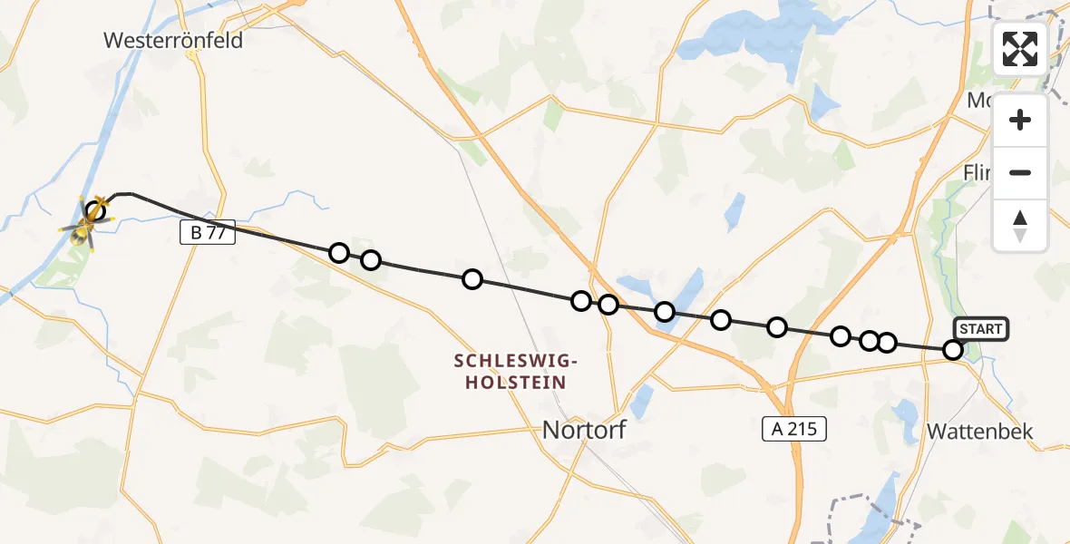 Flugroute Ambulanzhubschrauber Reesdorf - Schülp b.Rendsburg, 14 August 2026, 14:50