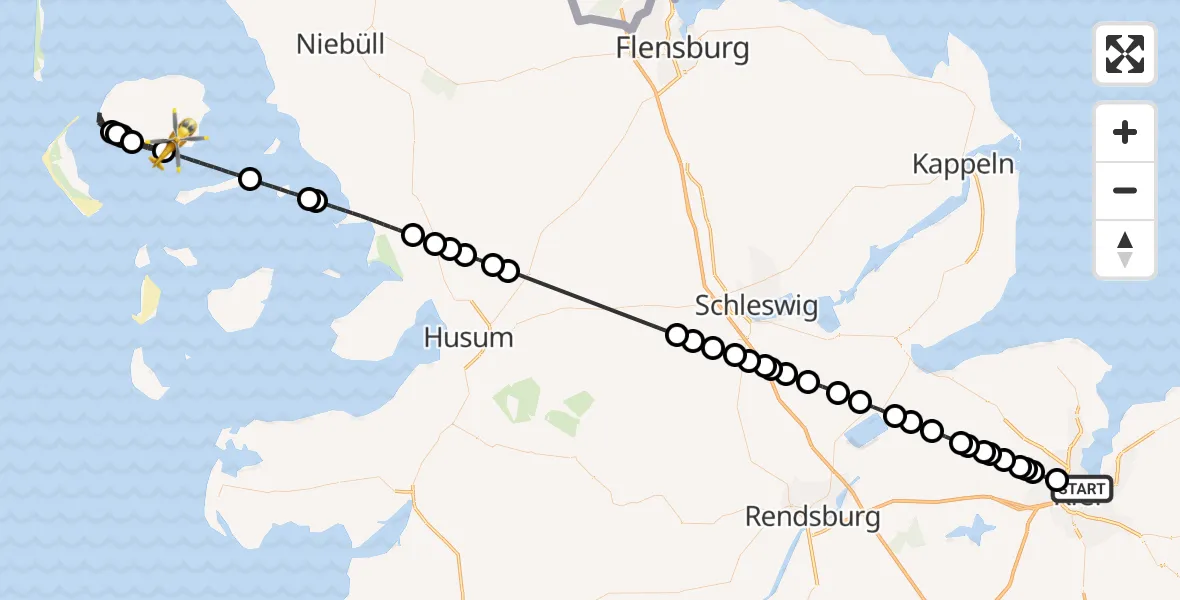 Flugroute Ambulanzhubschrauber Kiel - Wyk auf Föhr Flughafen, 14 August 2026, 14:51