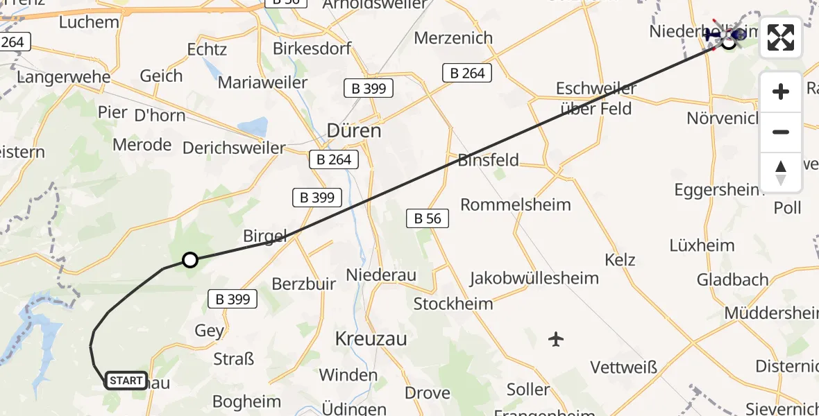 Flugroute Polizeihubschrauber Hürtgenwald - Militärflugplatz Nörvenich, 14 August 2026, 15:04