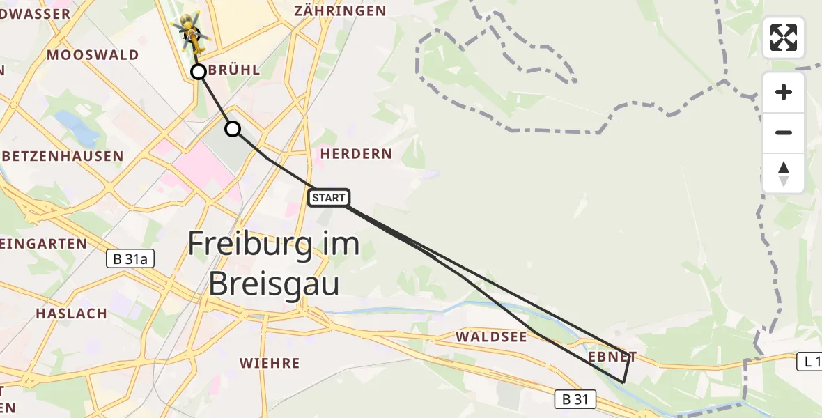 Flugroute Ambulanzhubschrauber Freiburg im Breisgau - Freiburg im Breisgau Flugplatz, 14 August 2026, 15:12