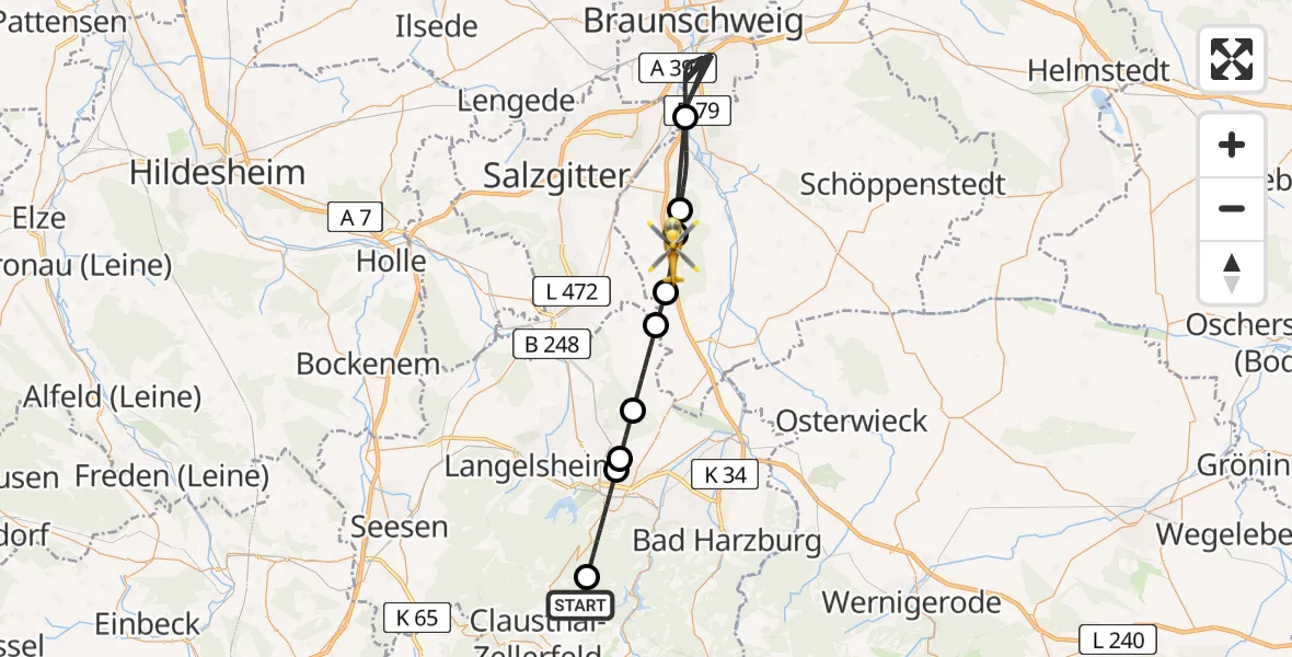 Flugroute Rettungshubschrauber Harz (Landkreis Goslar) - Flöthe, 14 August 2026, 15:12