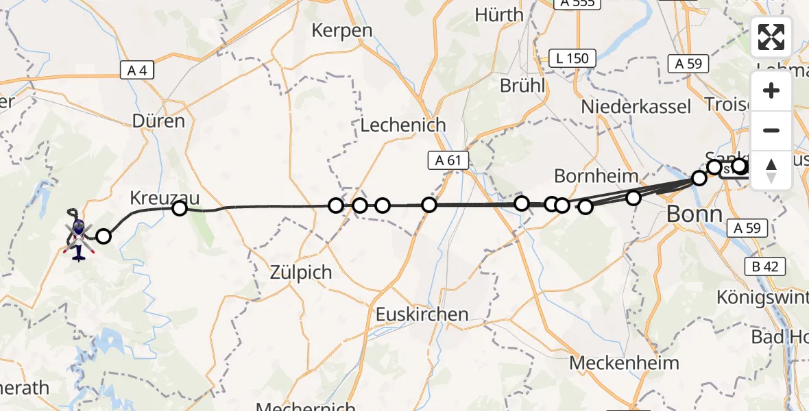 Flugroute Polizeihubschrauber Sankt Augustin - Hürtgenwald, 14 August 2026, 15:13