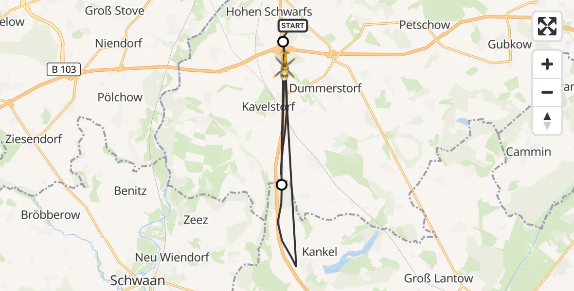 Flugroute Ambulanzhubschrauber Dummerstorf - Dummerstorf, 14 August 2026, 15:19