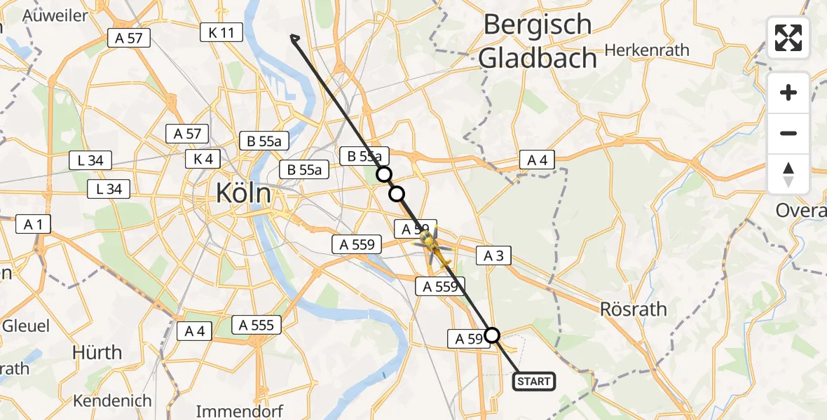 Flugroute Rettungshubschrauber Köln Bonn Flughafen - Köln, 14 August 2026, 15:21