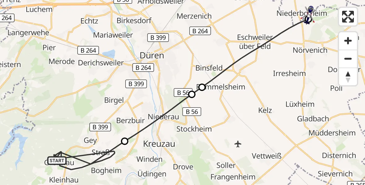 Flugroute Polizeihubschrauber Hürtgenwald - Militärflugplatz Nörvenich, 14 August 2026, 15:23