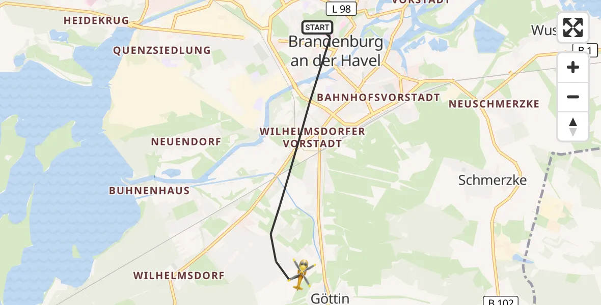 Flugroute Rettungshubschrauber Brandenburg an der Havel - Brandenburg an der Havel, 14 August 2026, 15:25