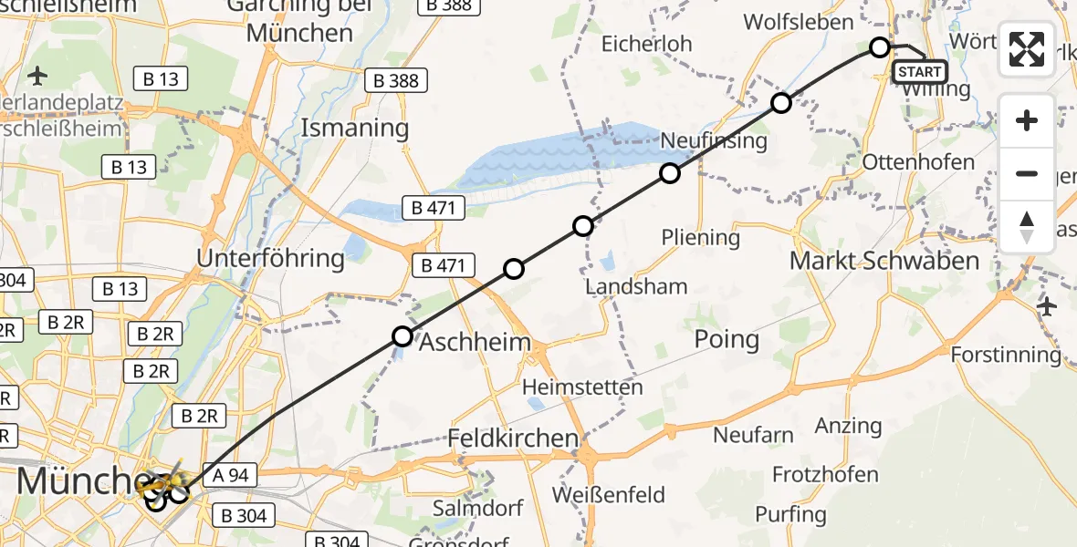 Flugroute Rettungshubschrauber Wörth - Rechts der Isar University Hospital, 14 August 2026, 15:30