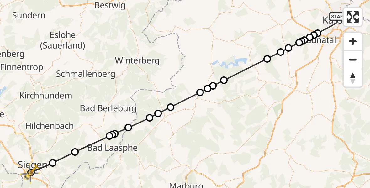 Flugroute Rettungshubschrauber Kassel - Evangelisches Jung-Stilling Hospital, 14 August 2026, 15:36
