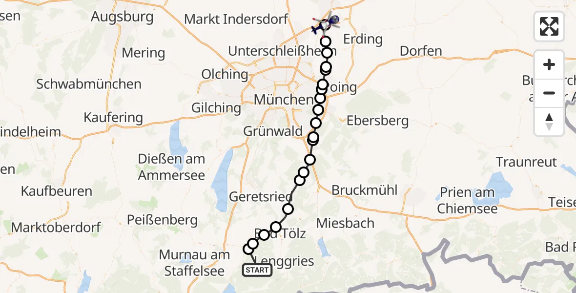 Flugroute Polizeihubschrauber Benediktbeuern - München Flughafen, 14 August 2026, 15:40