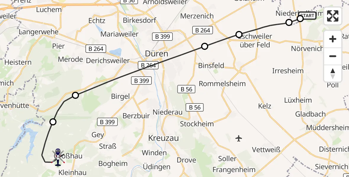 Flugroute Polizeihubschrauber Militärflugplatz Nörvenich - Hürtgenwald, 14 August 2026, 15:41