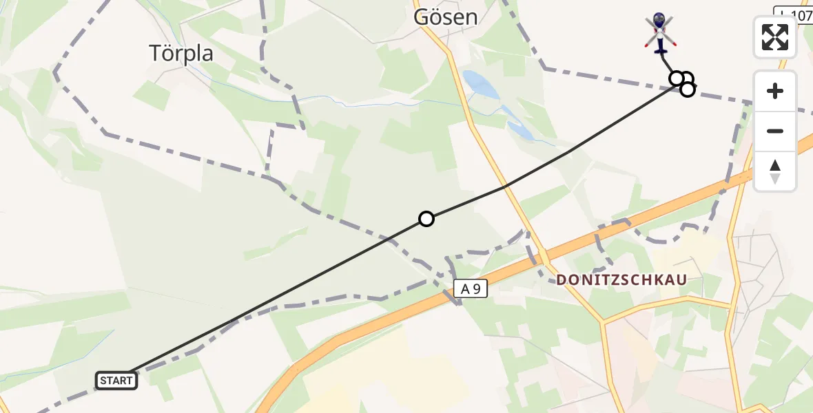 Flugroute Polizeihubschrauber Petersberg - Heideland, 14 August 2026, 15:45