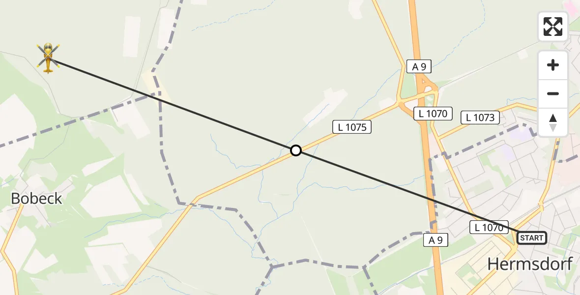 Flugroute Rettungshubschrauber Hermsdorf - Waldeck, 14 August 2026, 15:47